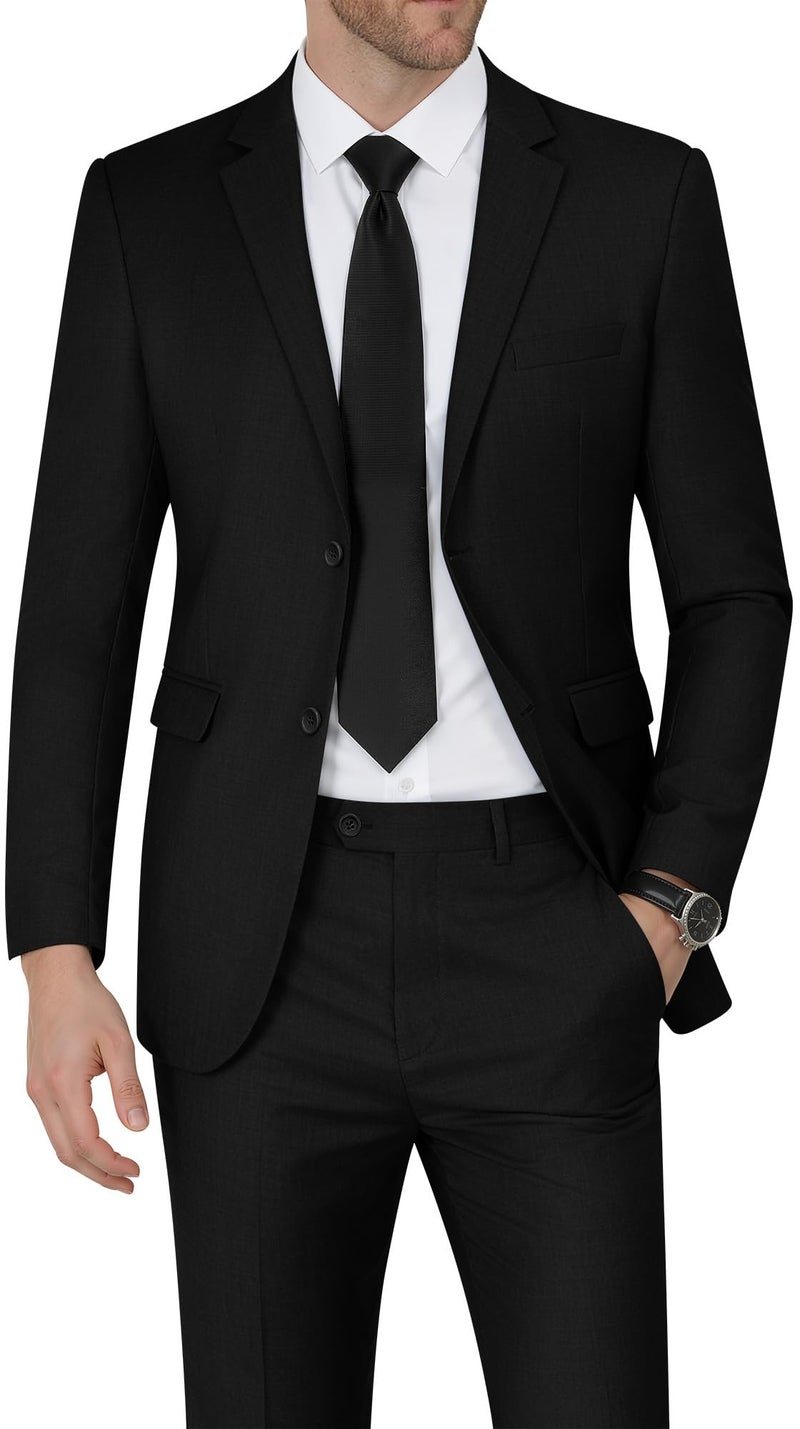 WEEN CHARM Men's Suits Slim Fit 2 Piece Black Tuxedo Two Button Wedding Groom Prom Party Blazer Pants Set - Image 1